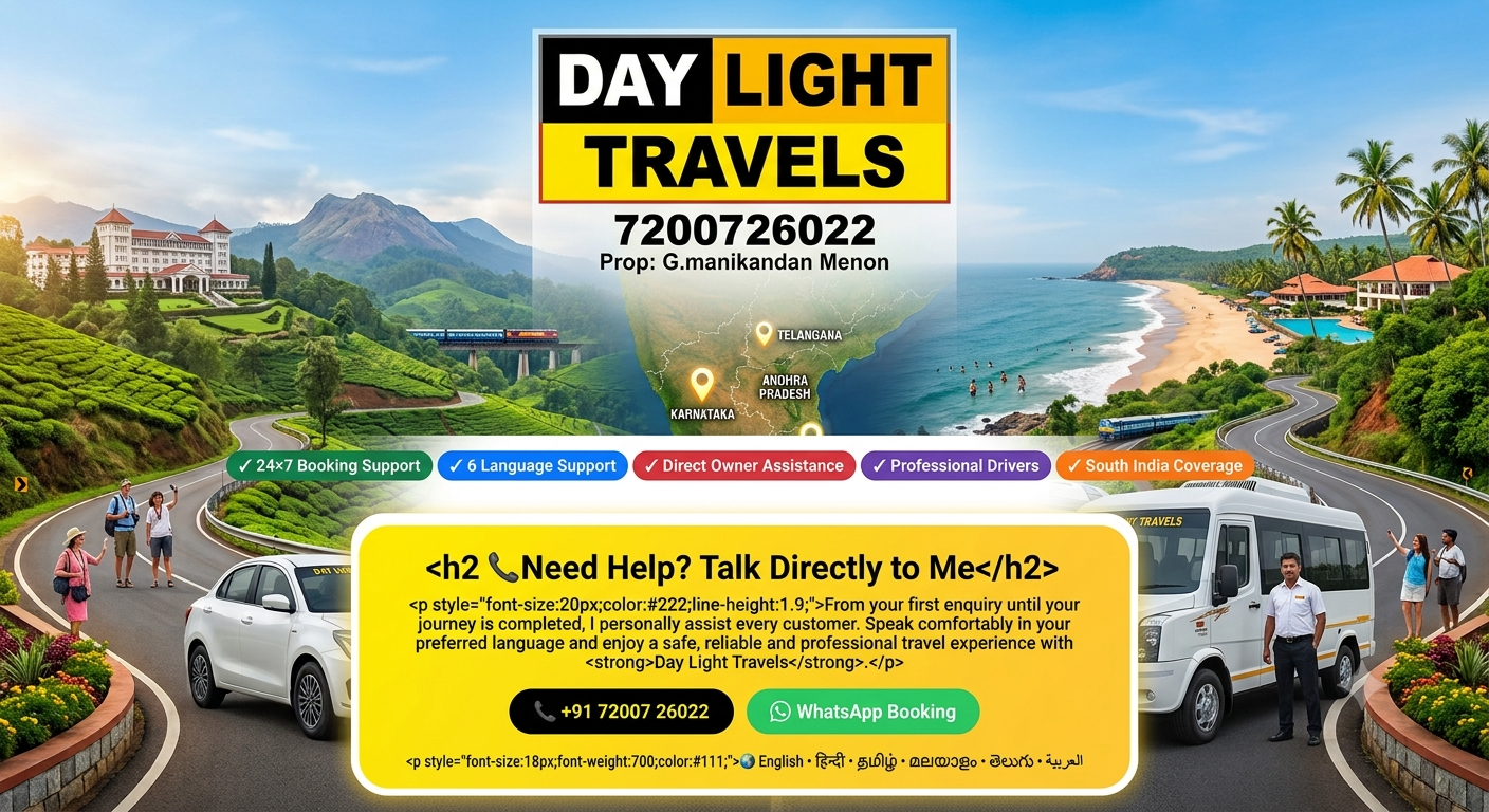 Day Light Travels South India Hotel Resort Residence Taxi