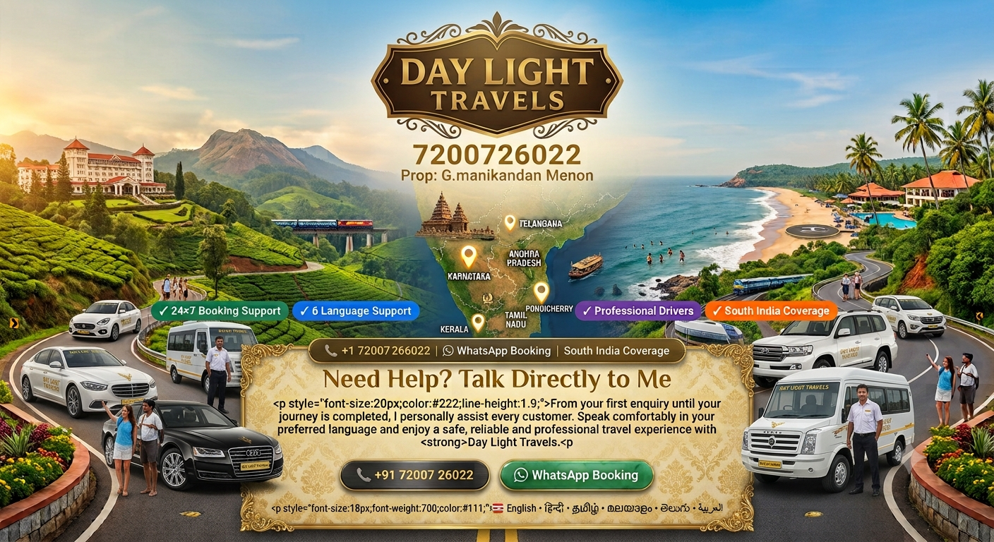 Day Light Travels South India Hotel Resort Residence Taxi