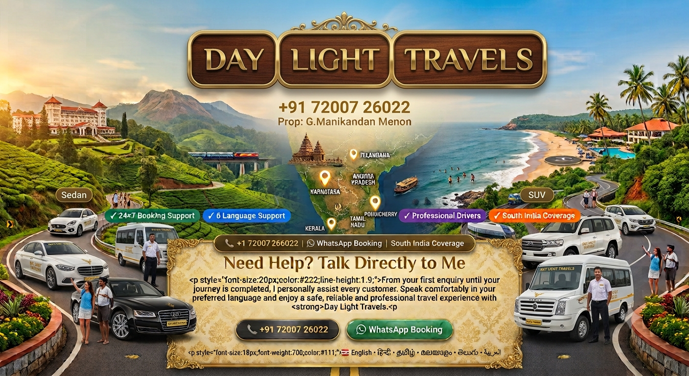 South India Hotels Resort Residence Taxi Service